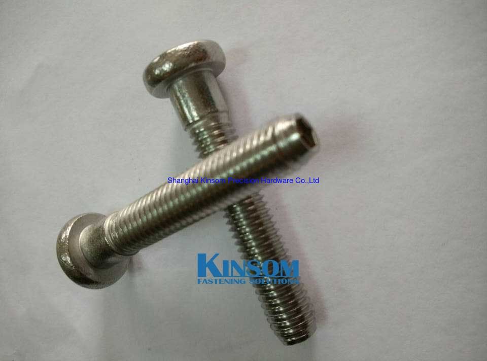 Flat thin head step semi-tubular rivets with external half thread hex waisted shank